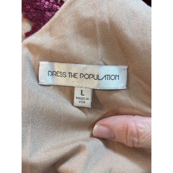 Dress the Population Maxi Dress Fleshtone Burgundy Red Sequins Large - Picture 5 of 12